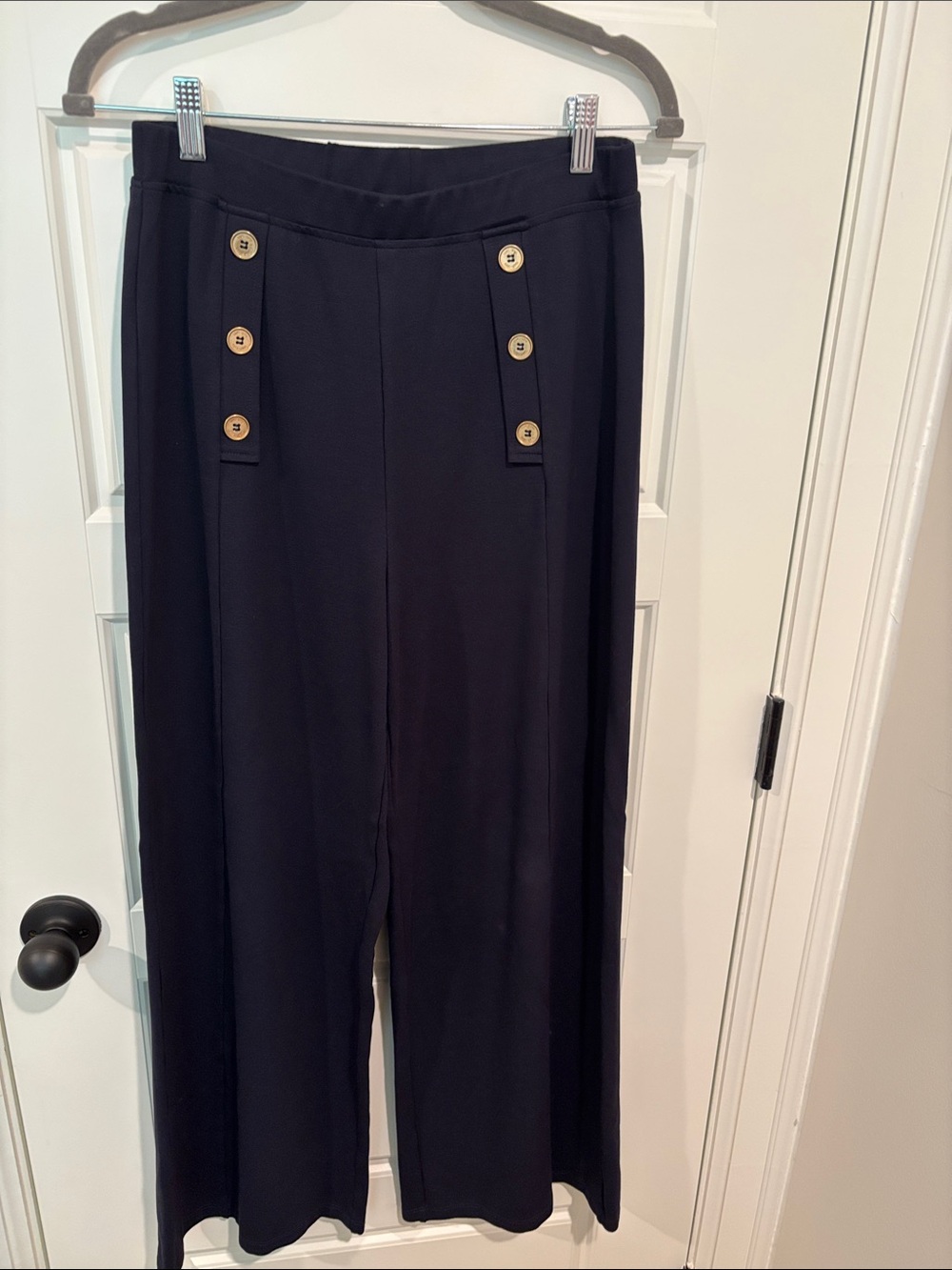 Classic Navy Wide-Leg Pants with Button Trim